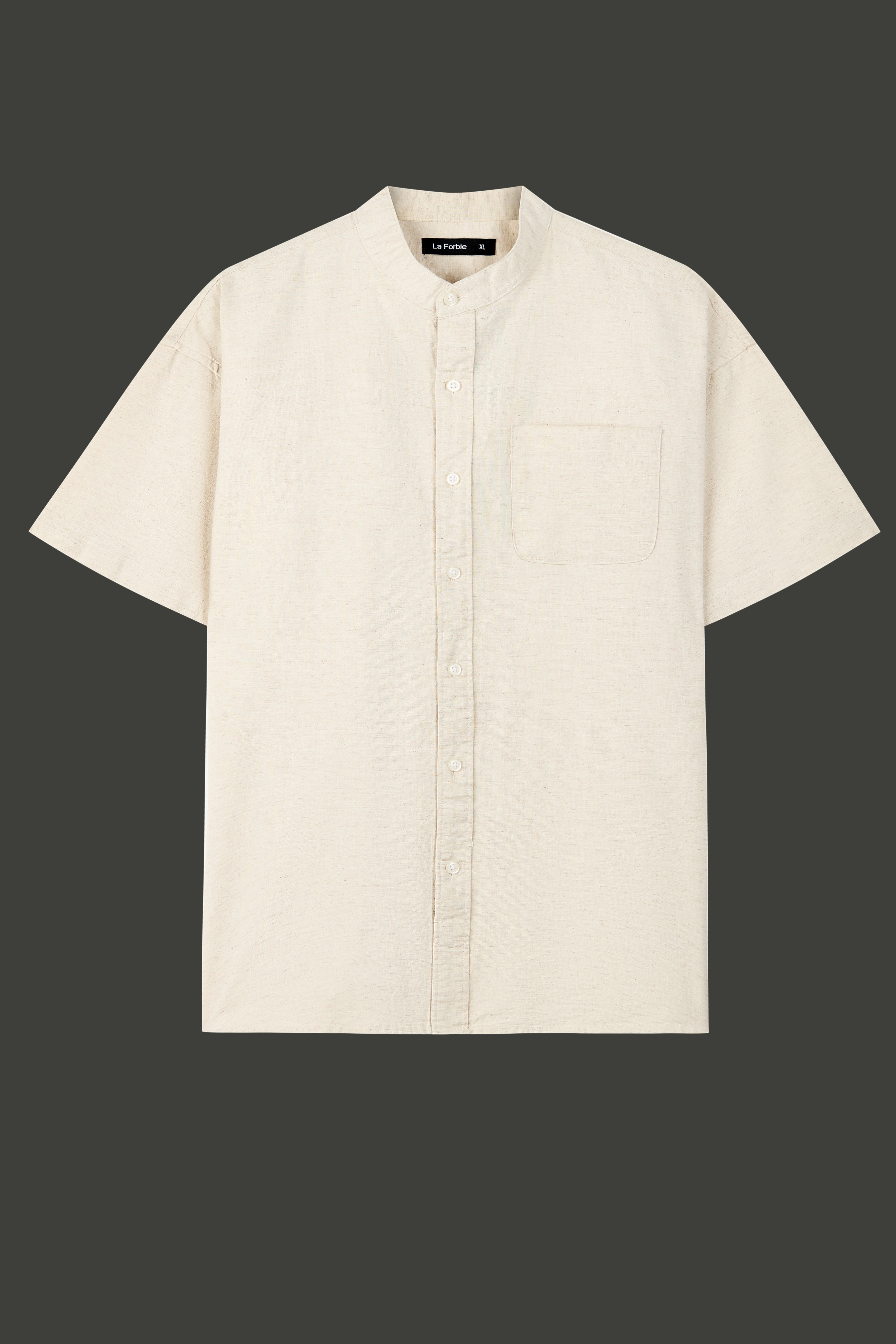 La Forbie Men's Short Sleeve Linen Mandarin Collar Shirt