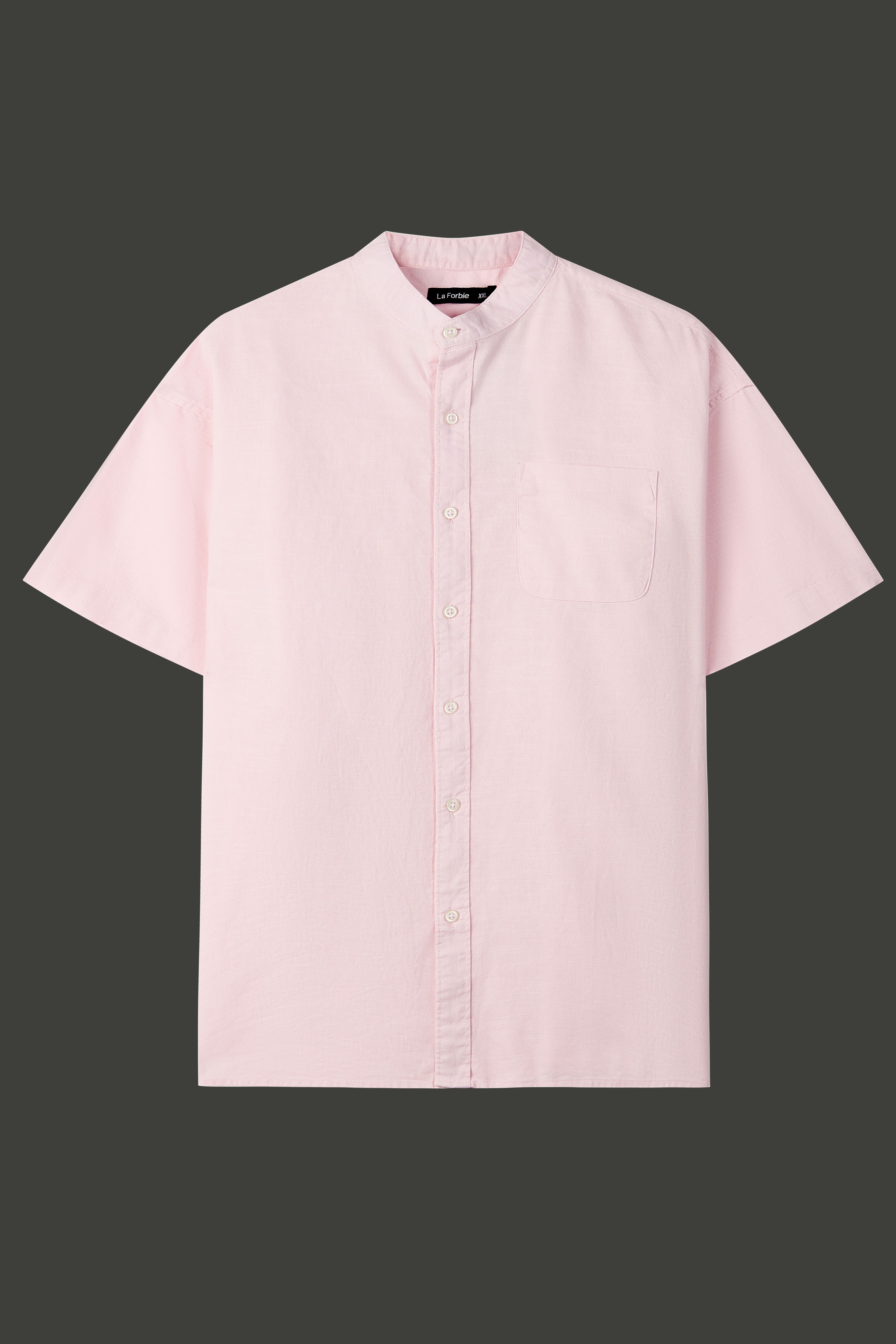 La Forbie Men's Short Sleeve Linen Mandarin Collar Shirt