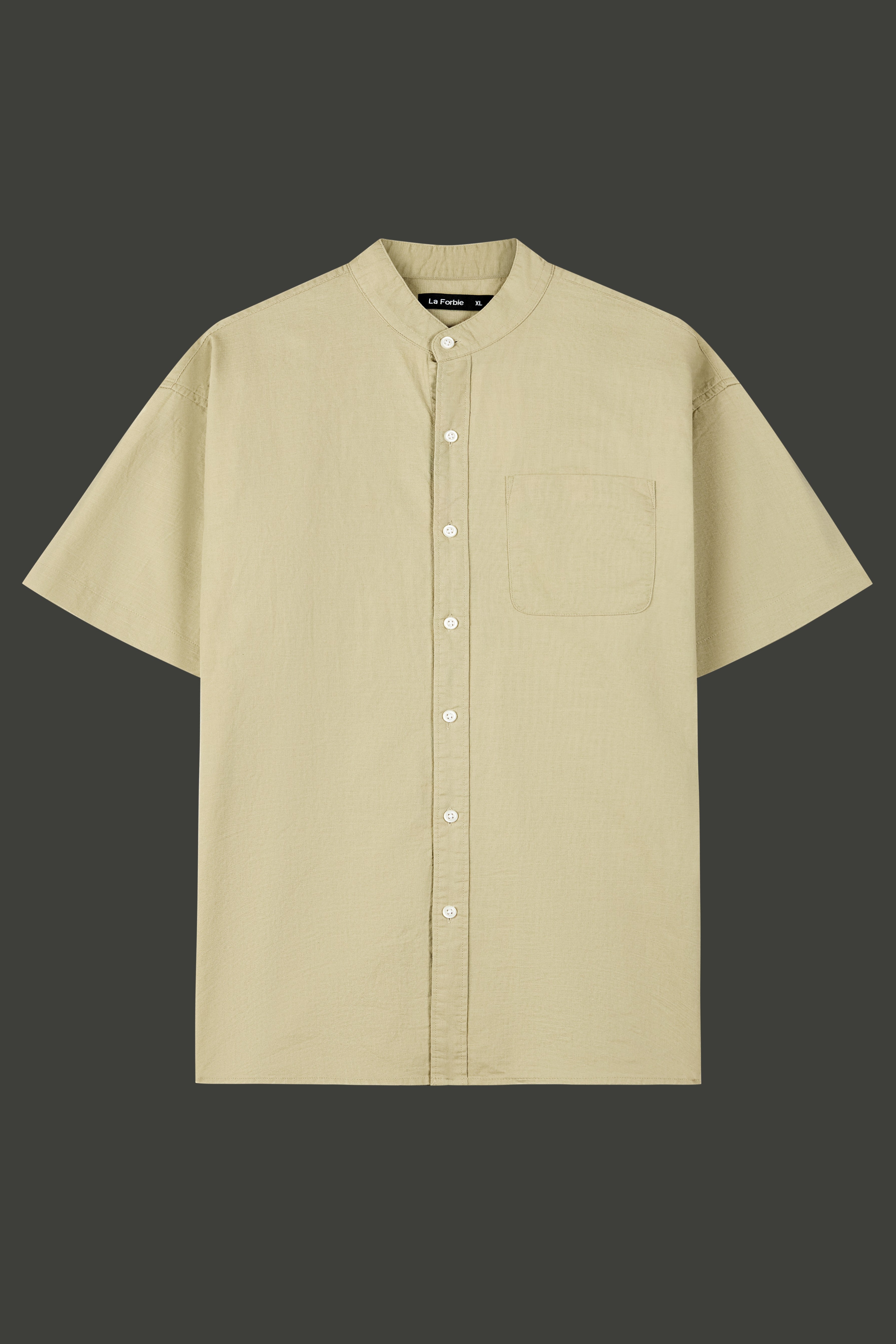 La Forbie Men's Short Sleeve Linen Mandarin Collar Shirt