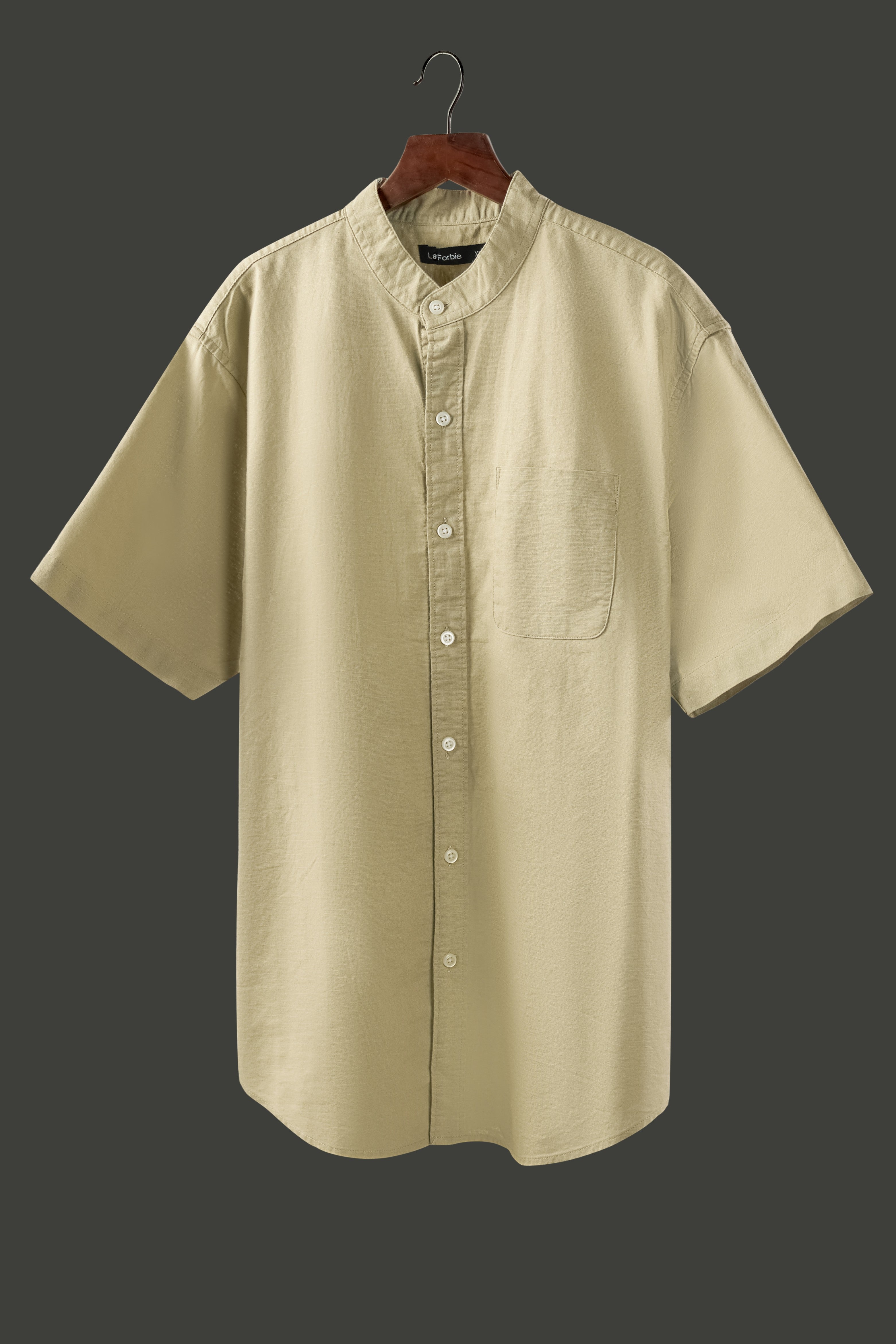 La Forbie Men's Short Sleeve Linen Mandarin Collar Shirt