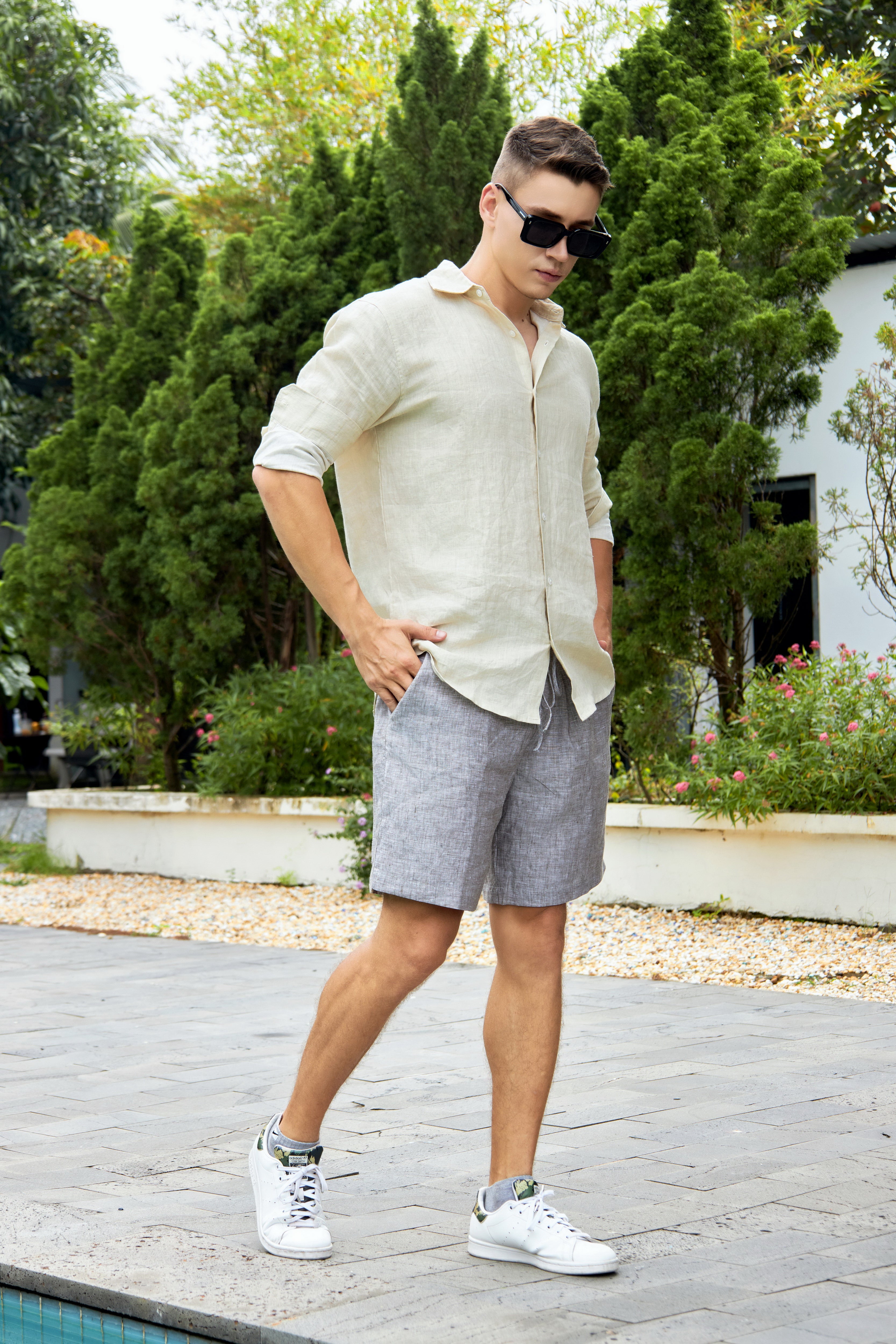 La Forbie Quần Short Linen Nam – Mát Mẻ, Thoải Mái, Thanh Lịch Tự Nhiên